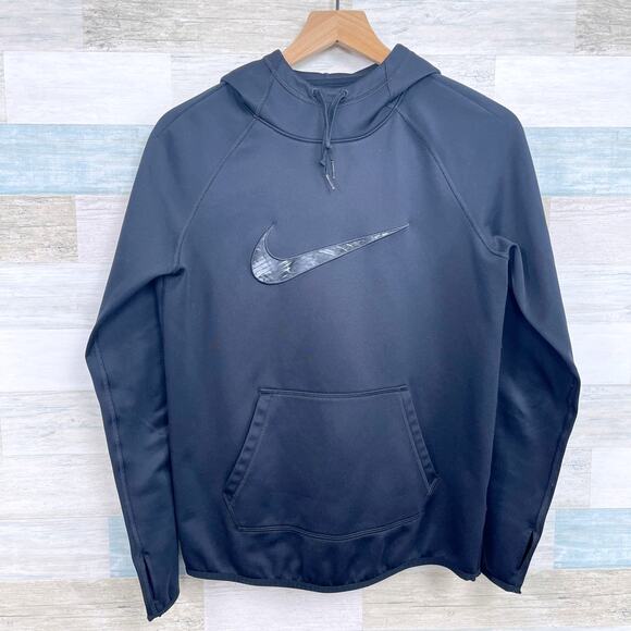 Nike Therma Training Hoodie Black Gray Camo Swoosh Kangaroo Pocket Womens Small - Picture 1 of 8